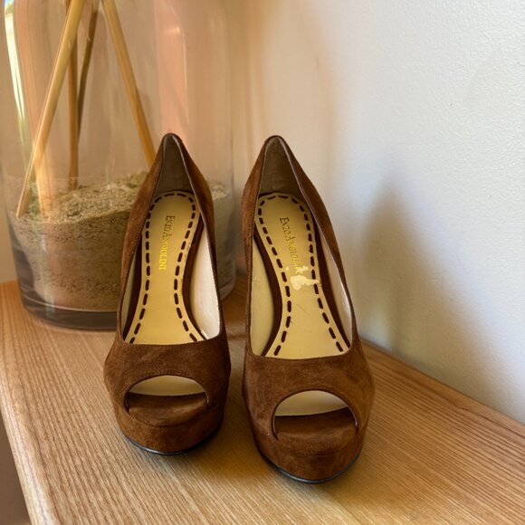Enzo Angiolini “Sully” Brown Suede Peep Toe Heels Size 6 — New - Picture 1 of 7